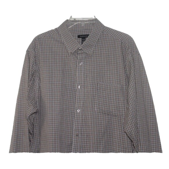 Van Heusen Men's Button Down Shirt Brown Gray Tan Ivory Check XL 17-17 1/2 - Picture 2 of 6